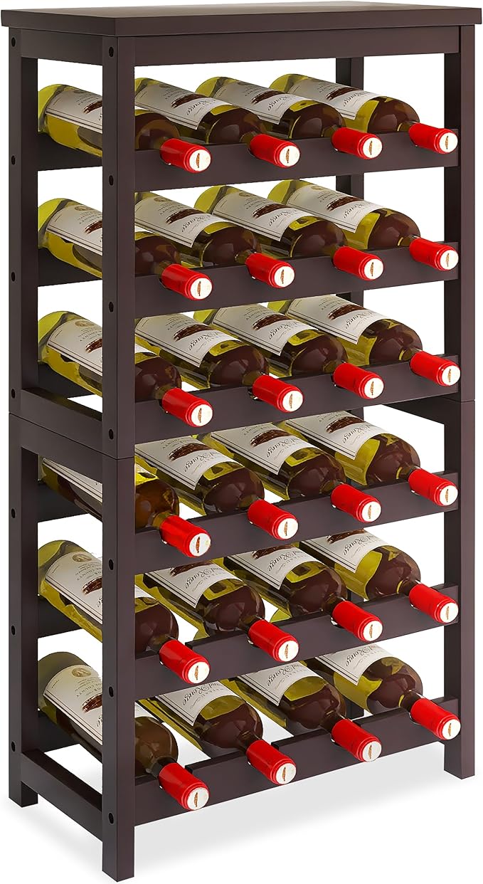 Bamboo Wine Rack, 24 Bottles Wine Display Storage Shelves by STELLSTAR