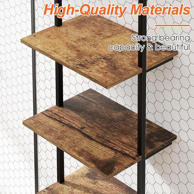 Bookcase Rustic Brown 6 Tiers Modern Bookshelf Room Organizer Open Tall Wall - Image 7
