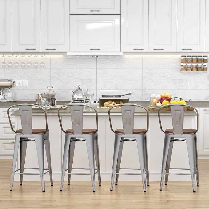 Yongqiang 24 inch Bar Stools Set of 4 High Back Kitchen Counter Height Bar - Image 7