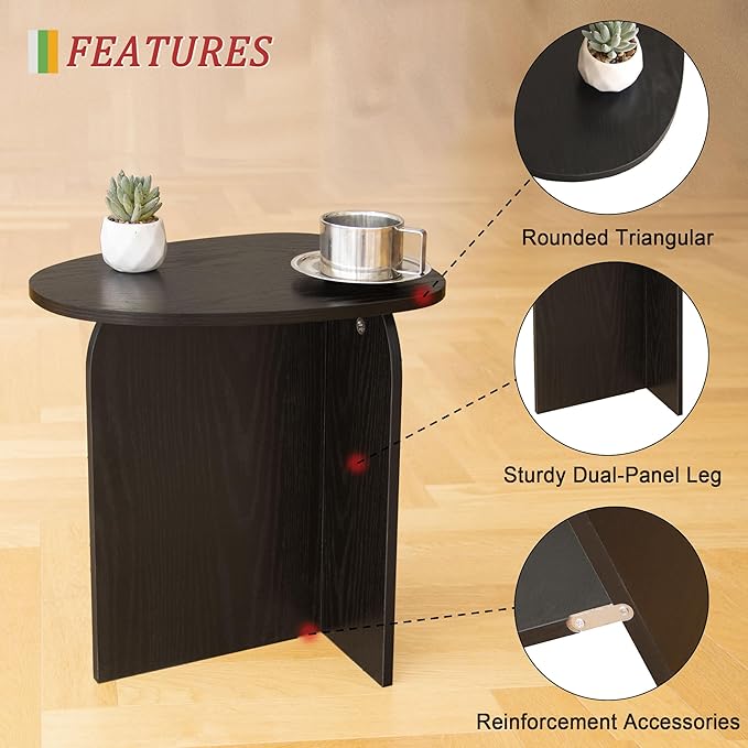 AWASEN Black Side Table, Small Triangle End Table Living Room, Modern Accent - Image 4