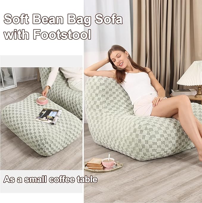 Bean Bag Chair with Footstool, Comfy Reading Sofa Chair - Image 5