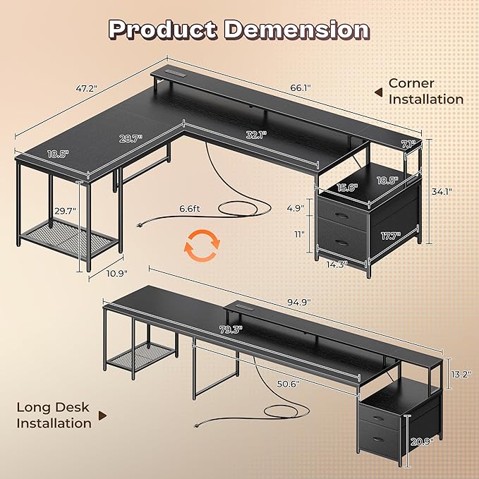 PRAISUN 66 Inch L Shaped Computer Desk - Image 2