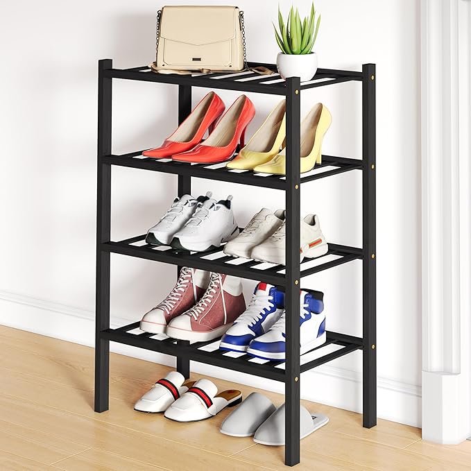 Smiry Shoe Rack, 4 Tier Small Bamboo Shoe Organizer, Stackable Free Standing by Smiry