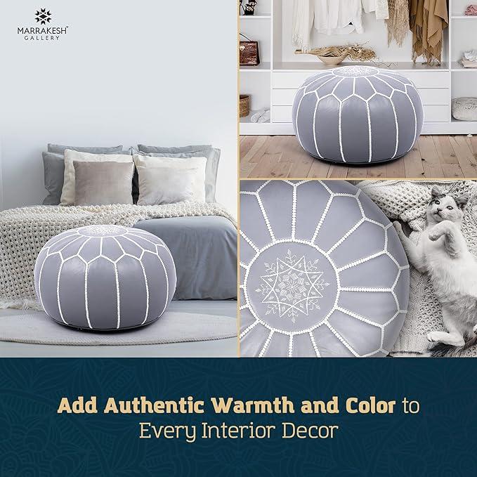 Marrakesh Gallery Genuine Leather Round Pouf Unstuffed - Image 9