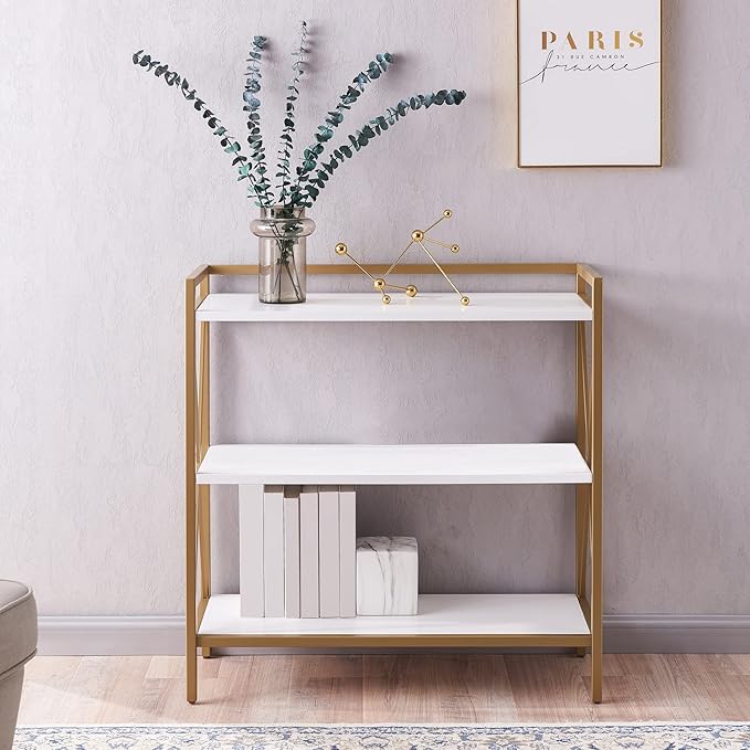 Leick Home Claudette Mixed Metal and Wood Bookshelf, Compact Storage - Image 8