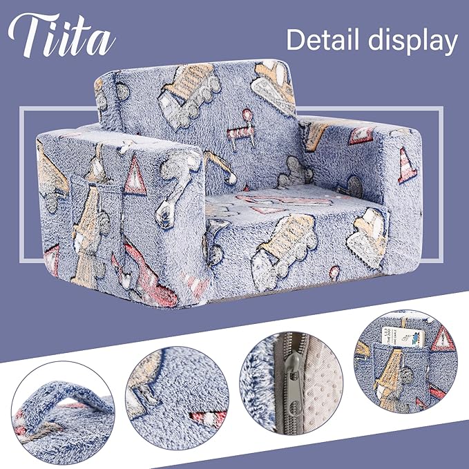 Tiita Kids Chair Couch, Folding Toddler Comfy Sofa Chairs, 2-in-1 Kids Plush - Image 6