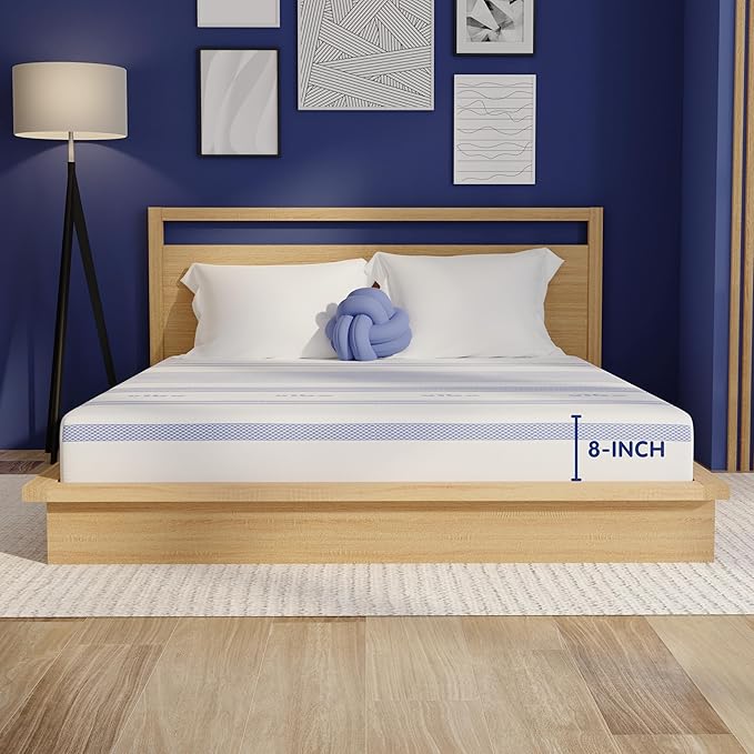 Vibe Gel Memory Foam Mattress, Fiberglass Free 8-Inch CertiPUR-US Certified by VIBE