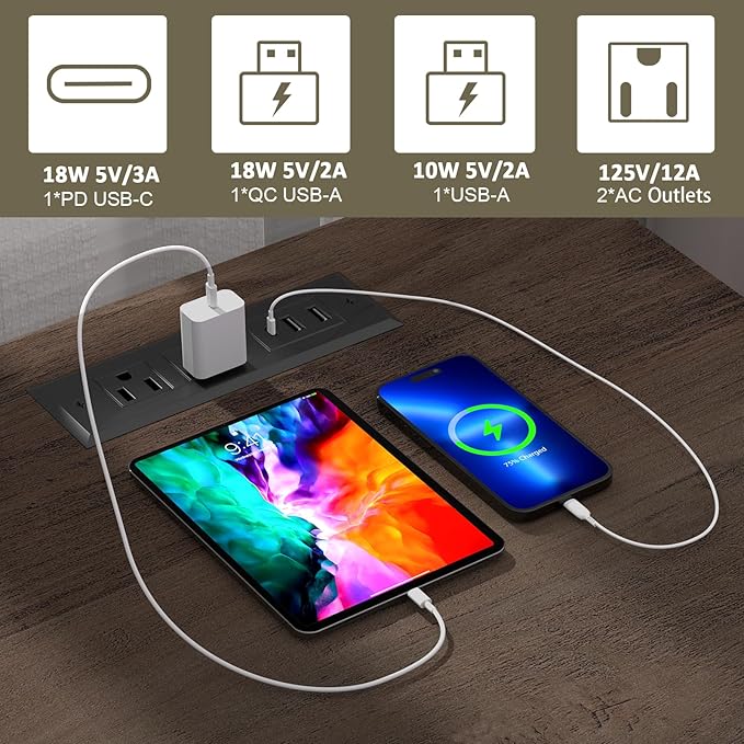 18" Wide End Table with Fast Charging Station Set of 2, 18” Wide Sofa Side - Image 3