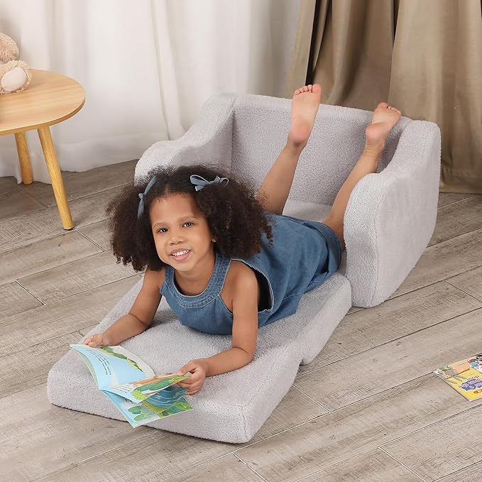 Comfy Toddler Chair, 2-in-1 Toddler Couch Fold Out, Convertible Sherpa Sofa to - Image 7