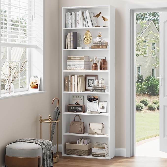 82" Tall Bookshelf, 7-Tier Open Shelves Bookcase, Freestanding Display Storage - Image 4