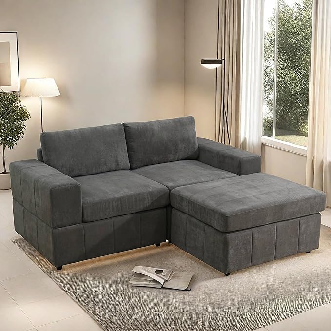 Loveseat Sofa with Ottoman, 74″ Modern Sectional Couches with Deep Seat - Image 3