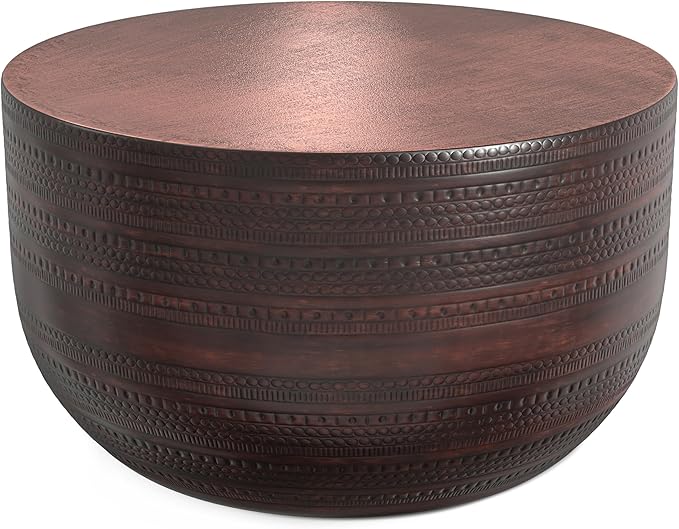 SIMPLIHOME Johnsen 30-inch Wide Metal Drum Coffee Table in Oil Rubbed Bronze by SimpliHome