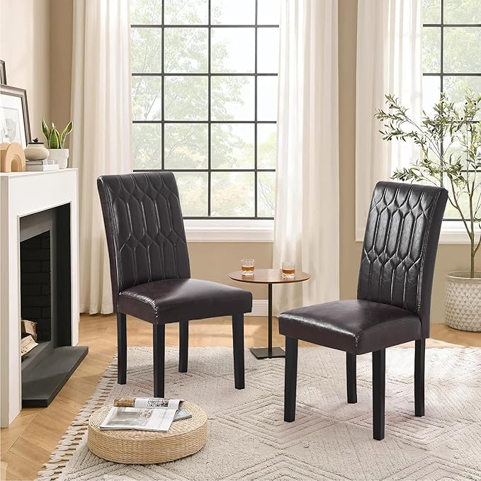 VECELO Upholstered Dining Chairs Set of 6, Modern PU Leather Accent Parsons - Image 2