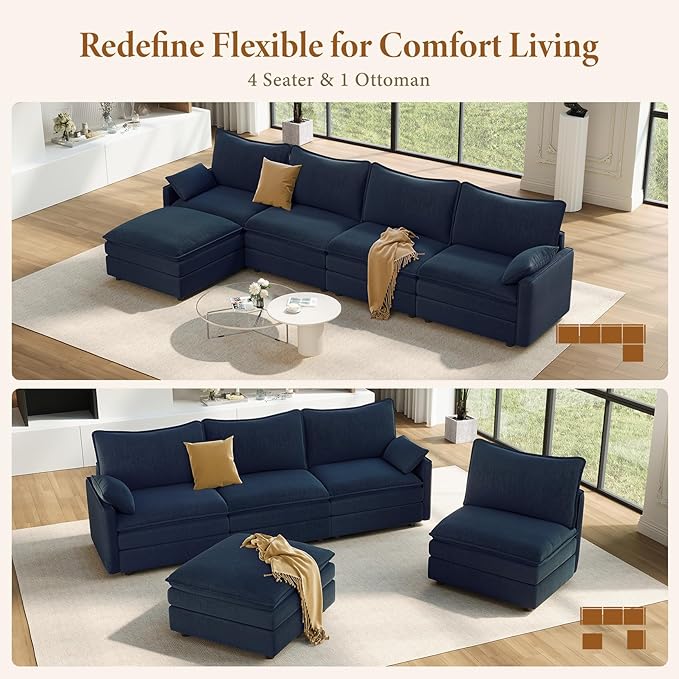 Vesgantti 142" Cloud Couch Sectional Modular Sofa, Comfy Sectional Couch - Image 7
