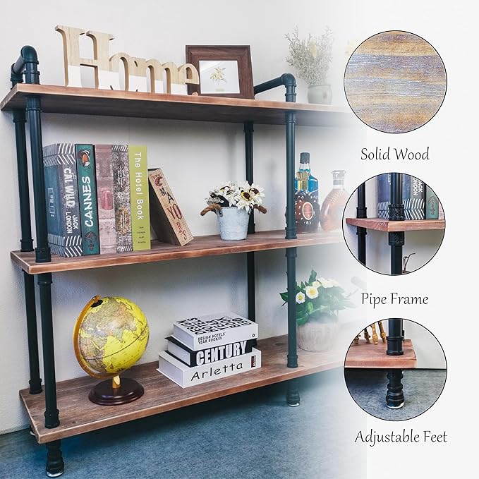 3 Tier Industrial Long Bookshelf, Entryway Industrial Metal Bookcase - Image 4
