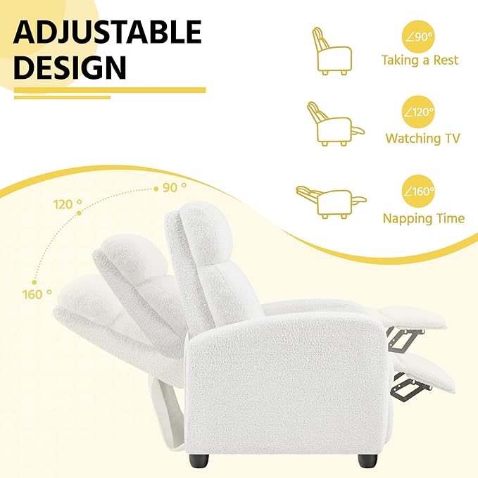 Yaheetech Boucle Recliner Chair Single Sofa Home Theater Seating Adjustable - Image 5