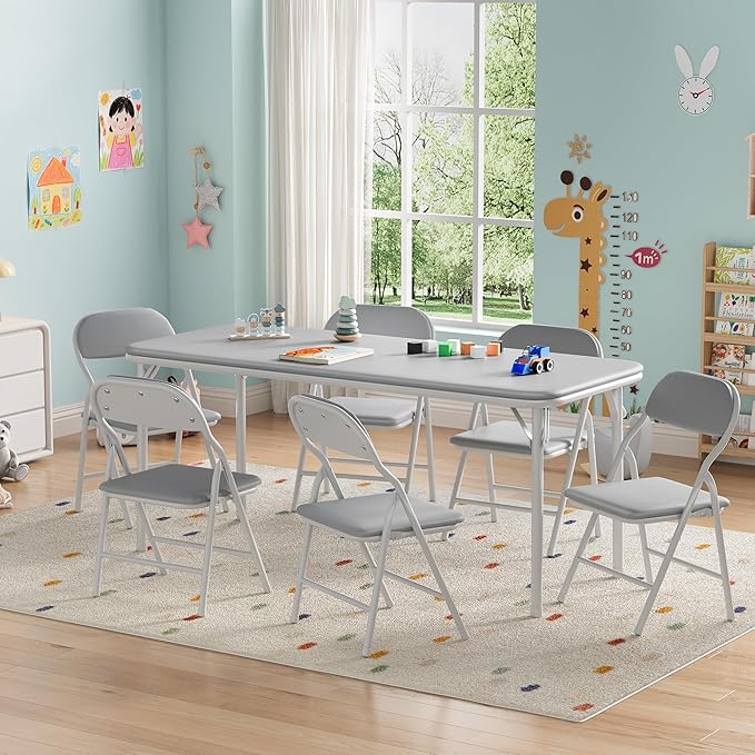 GarveeHome 7-Piece Kids Folding Table and Chairs Set, Toddlers Children's by GarveeHome