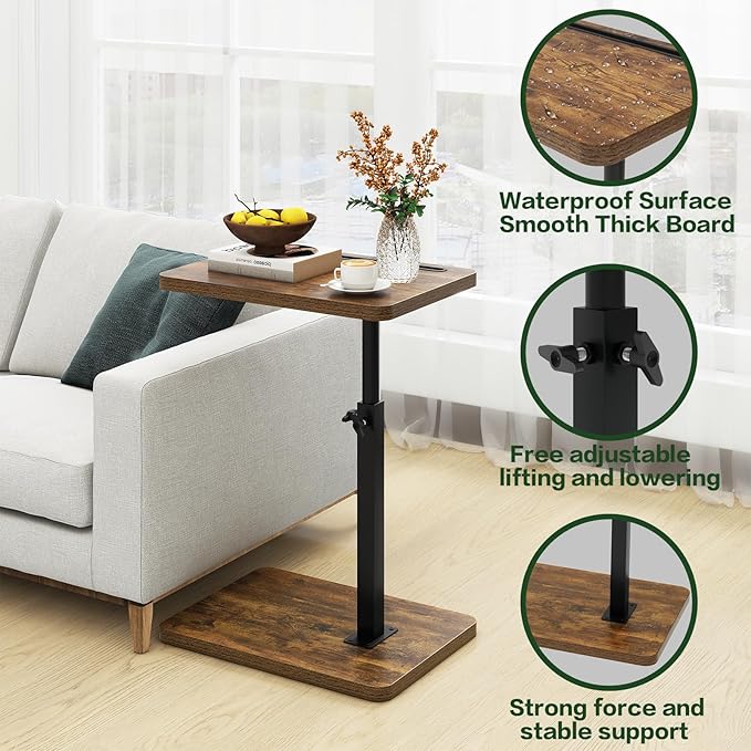 IBUYKE C Shaped Side Table, 360° Swivel Height Adjustable End Table - Image 7
