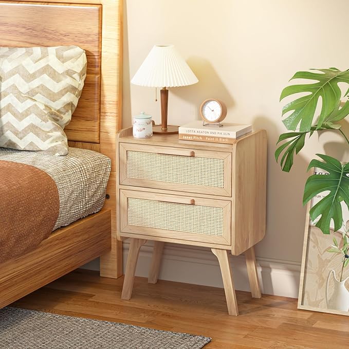 Lerliuo Rattan Nightstand, Boho Night Stand - Image 2