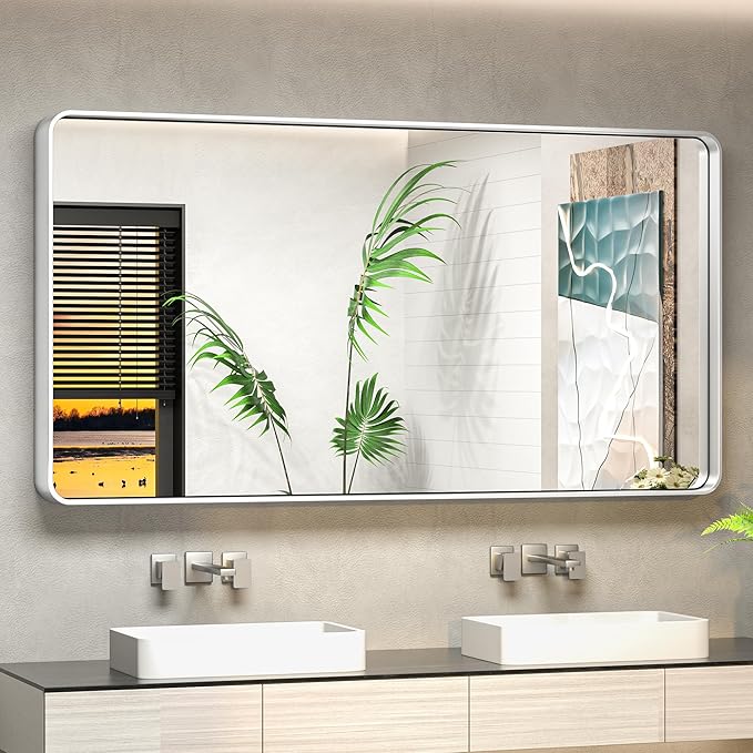 TokeShimi 48 x 24 Inch Wall Mirror Silver Bathroom Vanity Mirror by RefinedBathroomAccessories