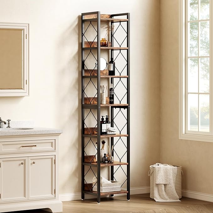 LITTLE TREE Corner Book Shelf, 78.7" Tall Narrow Bookcase, 7-Tier Skinny Wooden - Image 6