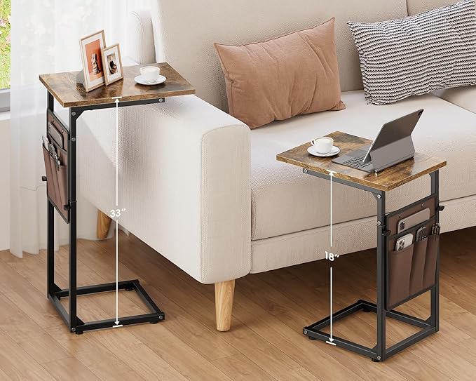 Vagusicc C Shaped End Table, Adjustable Height Sofa Table Small Couch Side - Image 3
