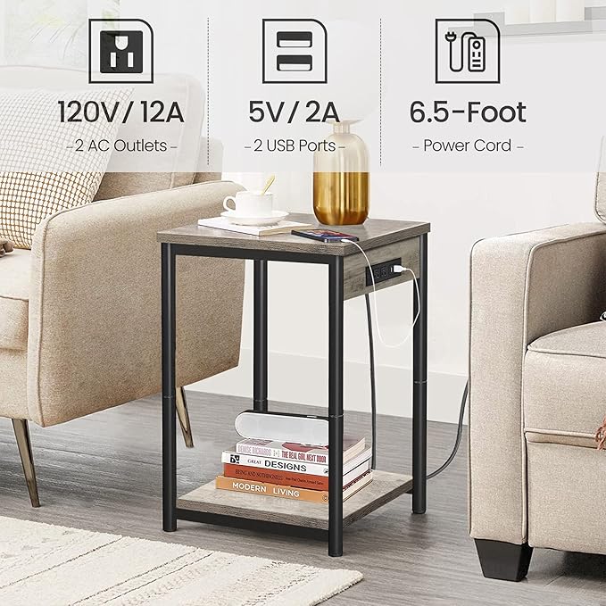 TUTOTAK Small Night Stand with Charging Station, End Table Set of 2, Side Table - Image 4
