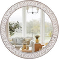 24" Round Mirror Farmhouse Wooden Frame Circle Mirrors, Rustic Decorative by FuxuiwyRoundWallMirror
