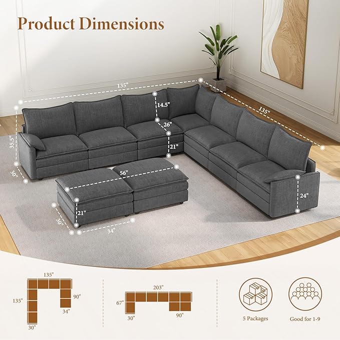 Vesgantti Large Modular Sectional Sofa, Big Comfy Cloud Couch - Image 2