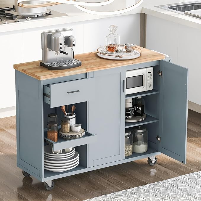 49" Kitchen Island with Foldable Counter Top, Kitchen Storage Cart W/Slide-Out - Image 9