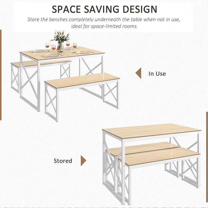 VECELO Kitchen Table with 2 Benches - Image 5