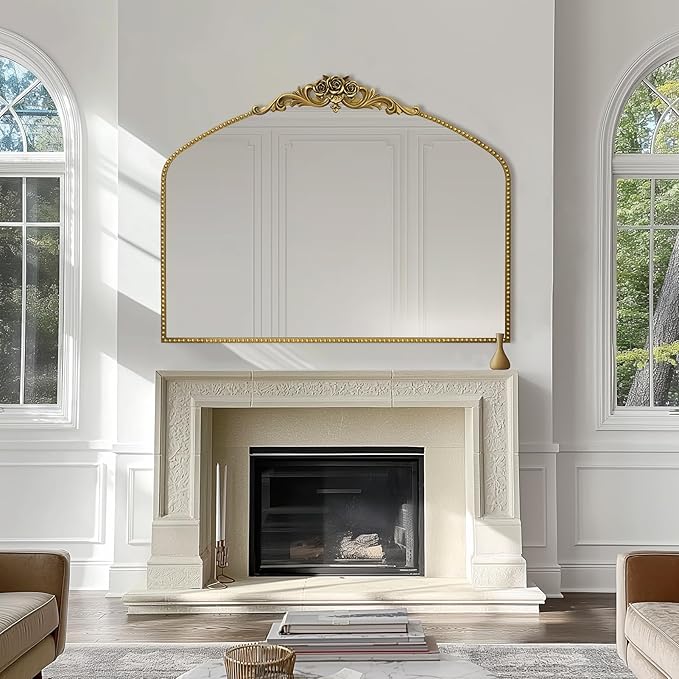 AIXI HOME Vintage Gold Arched Mirror 40"X30", Antique Baroque Mantel Mirror - Image 2