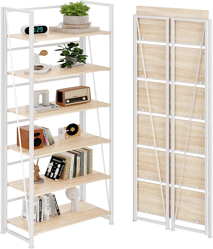 BHG Vintage Multifunctional Folding Bookshelf, No-Assembly Plant Stand Storage by BHG