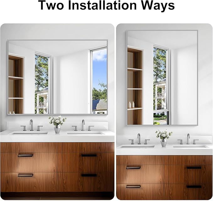 KOCUUY Silver Bathroom Mirror, Brushed Nickel Vanity Mirror - Image 7