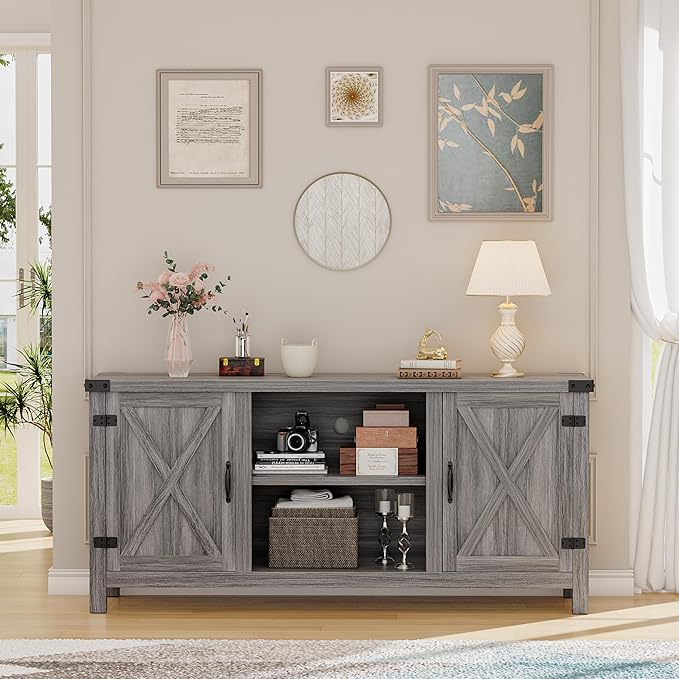 YESHOMY Farmhouse Buffet & Sideboard, Wood Coffee Bar - Image 3