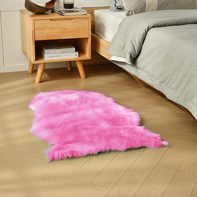 duduta Hot Pink Faux Sheepskin Throw Rug 2x3 ft, Fluffy Shag Girls Bedside Dorm - Image 7