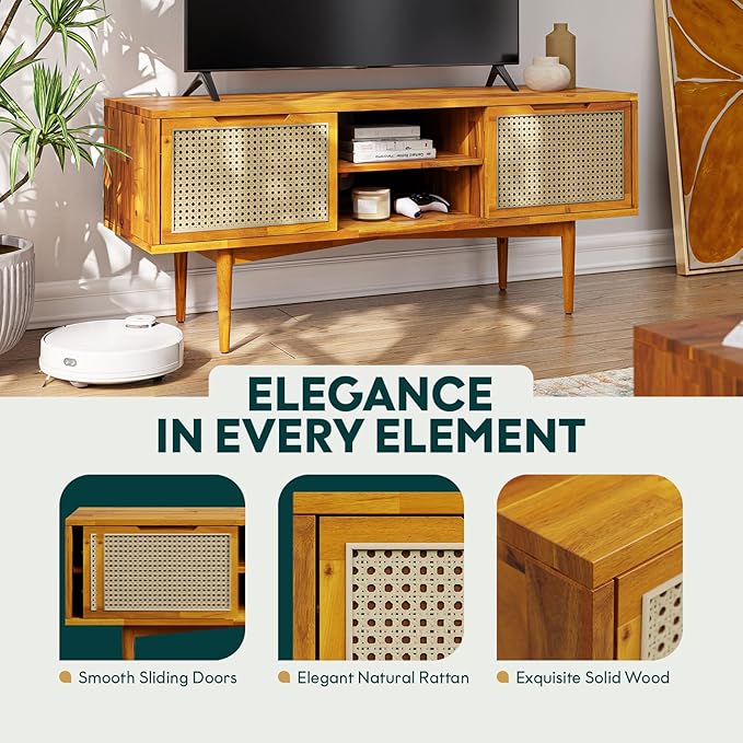 Bme Oliver TV Stand for TVs up to 55", Mid-Century Solid Wood TV Console - Image 3