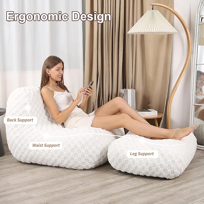Bean Bag Chair with Footstool, Comfy Reading Sofa Chair - Image 4