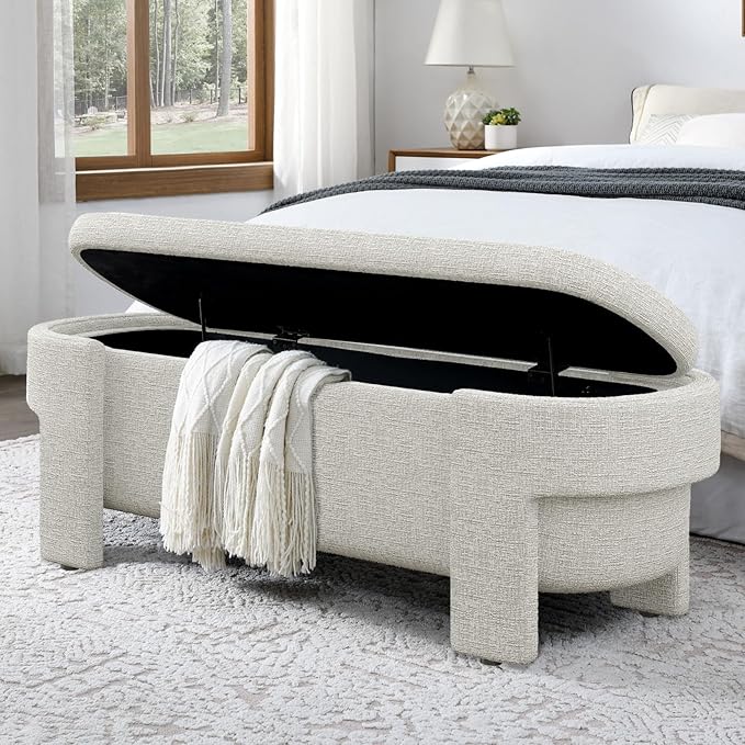 KEIKI 51" Linen Ottoman Bench - Image 5