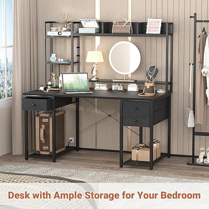 Aheaplus LED Gaming Desk with Hutch, 47.2'' Computer Workstation - Image 4