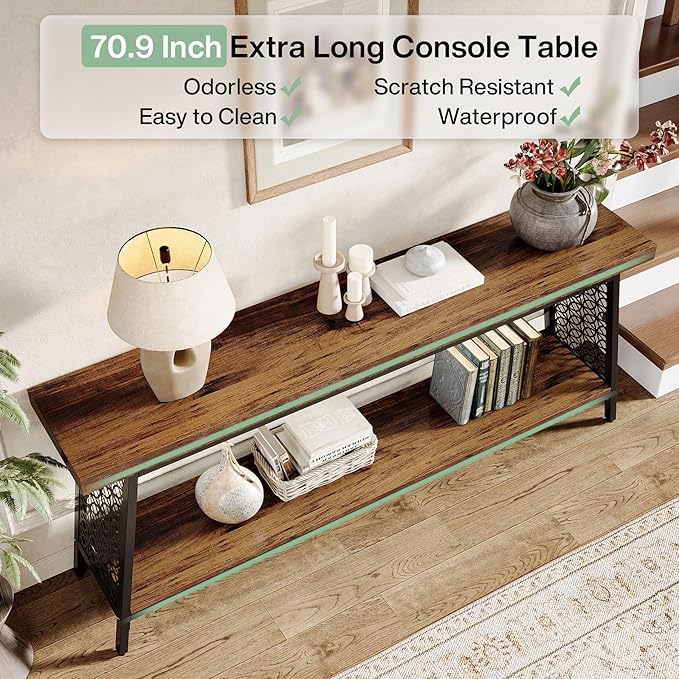 Tribesigns 70.9" Extra Long Console Table, 2-Tier Sofa Table - Image 6