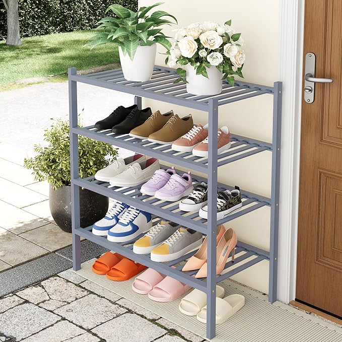 Smiry Shoe Rack, 4 Tier Thick Bamboo Shoe Organizer, Stackable Free Standing - Image 7