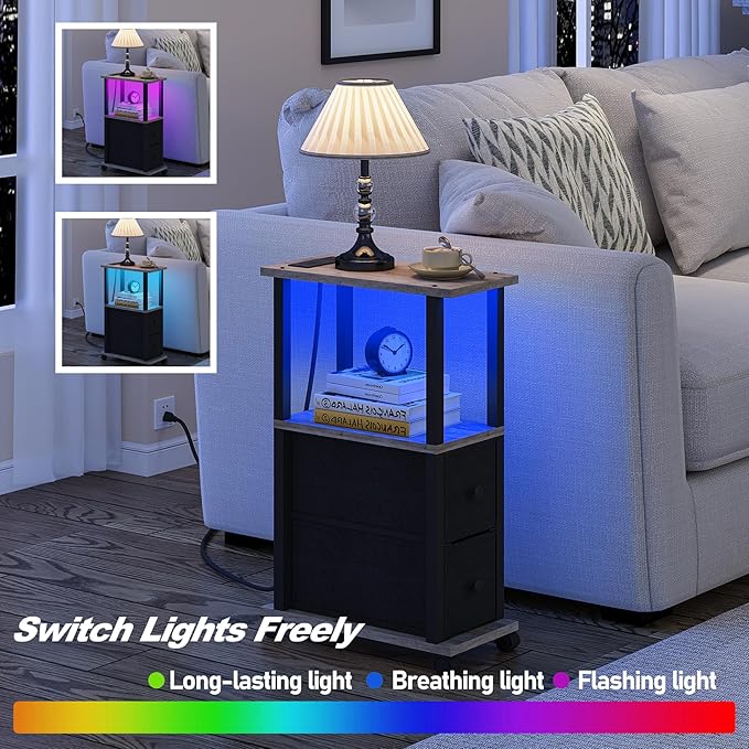 TUTOTAK Small Narrow End Tables, LED Side Tables - Image 4