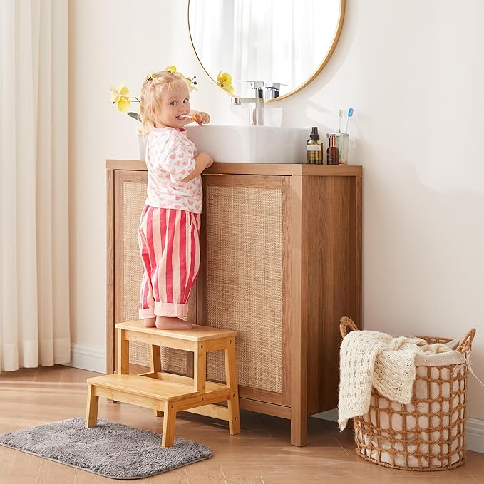 Bamboo Step Stools for Adults Kids, 2 Step Stool for Kichen/Bathroom/Bedside - Image 2