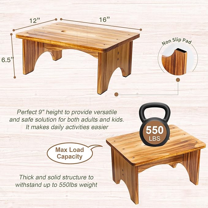 Wooden Step Stool for Adults, 6.5" Portable Wood Step Stool for Kids, Heavy - Image 2