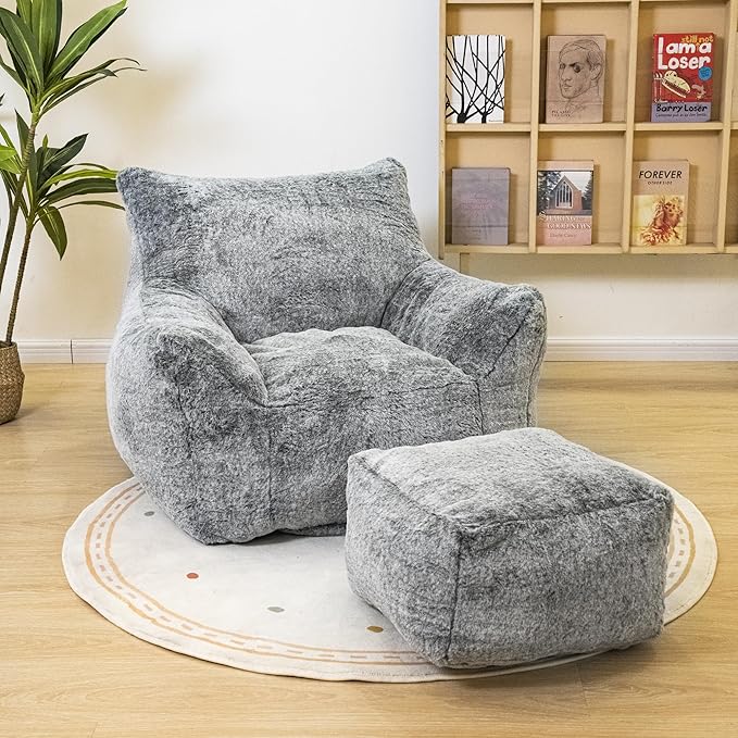 Bean Bag Chair with Ottoman, Armrest Bean Bag Chairs with Filler, Ultra Soft - Image 9