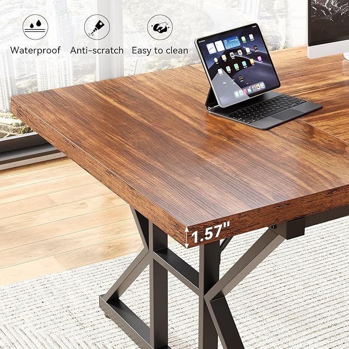 LITTLE TREE 70.8-Inch Office Desk, Wooden Executive Office Desk, Modern Work - Image 4