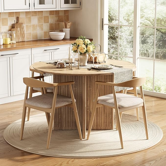 LITTLE TREE Round Dining Table for 4-6 People, Modern Wooden Kitchen Table - Image 3
