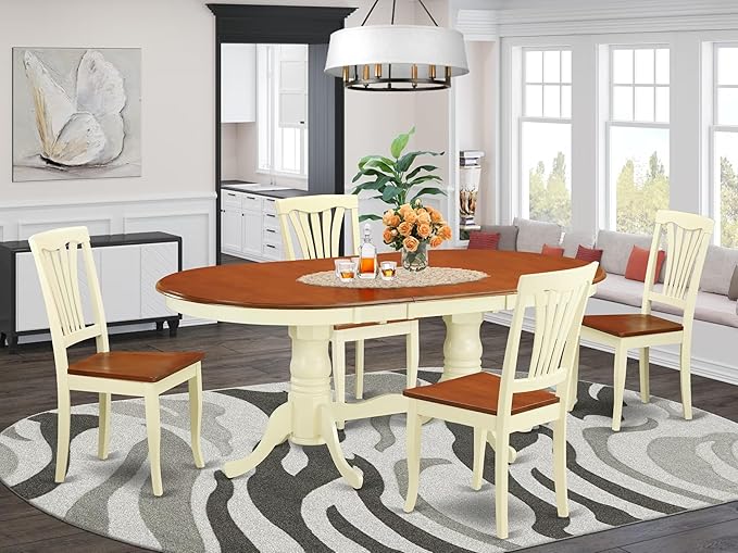 East West Furniture PLAV5-WHI-W 5 Piece Dining Room Table Set Includes an Oval - Image 2