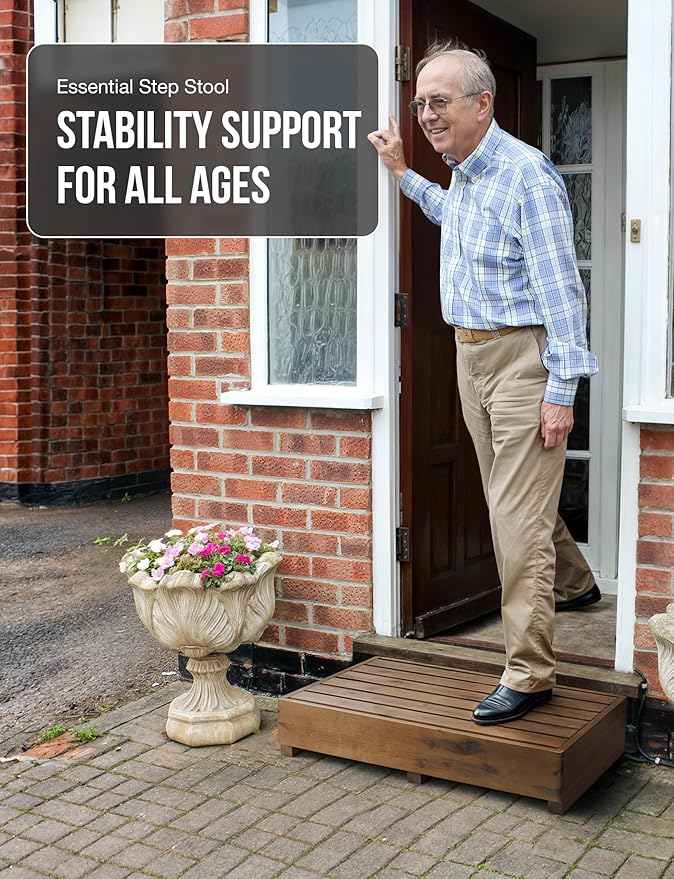 TINAMO 6.5" One Step Stool for Elderly, Walnut Wood High Riser Step Stool for - Image 4